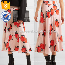 Nueva Moda Rojo Imprimir Floral Satin Midi Verano Falda Diaria DEM / DOM Fabricación Al Por Mayor Moda Mujeres Ropa (TA5063S)